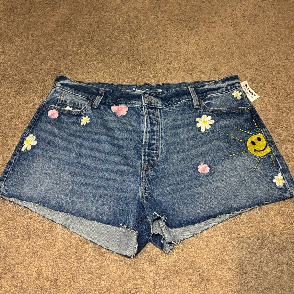 Old Navy Higher High-Rise Sky-High A-Line Embroidered Jean Shorts